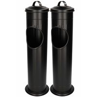 2x Staande asbakken met afvalbakje en deksel zwart 60 cm