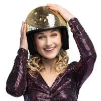 Carnaval verkleed Disco helm - spiegelbal - glitters - goud - foam - heren/dames