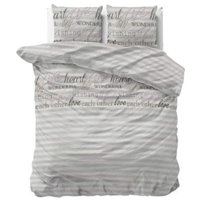 Dekbedovertrek Violet - Lits-Jumeaux (240x220 Cm) - Wit Polyester-katoen - Tekst & Strepen - Sleeptime Elegance - Dekbed-Discounter.nl Dekbedovertrek Violet - Lits-Jumeaux (240x220 Cm) - Wit Polyester-katoen - Tekst & Strepen - Sleeptime Elegance - Dekbed-Discounter.nl