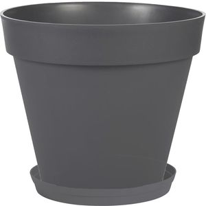 Bloempot Toscane kunststof antraciet D30 x H26 cm inclusief onderschaal D23 cm