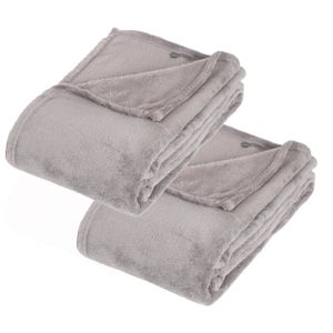 2x Stuks Fleece deken/fleeceplaid grijs 130 x 180 cm polyester