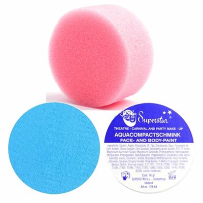 Superstar schmink kleur turquoise blauw - 16 gram - met rond grimeer sponsje - Schminken - alle leef