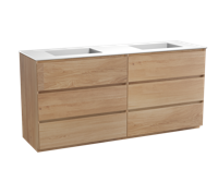 Balmani Mitra staand badmeubel 180 x 55,5  cm naturel eiken met Tablo Stretto dubbele wastafel in mat witte solid surface