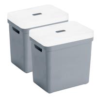 Sunware opbergbox met deksel - 2x - Sigma Home - kunststof - 25 liter - lichtblauw - opberg dozen