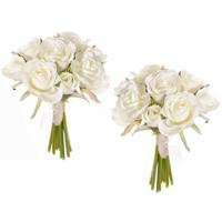 Boeketje Rozen kunstbloemen - 18x stuks - wit - 20 cm - roos - decoratie