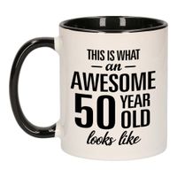 Awesome 50 year old mok / beker zwart wit 300 ml - Verjaardag mokken - thumbnail