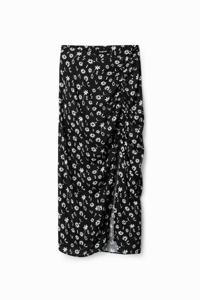 Midi-rok met split en bloemen - BLACK - XL