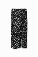 Midi-rok met split en bloemen - BLACK - L