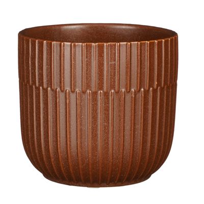 Plantenpot/bloempot keramiek mat bruin stripes patroon - D12.5/H11 cm