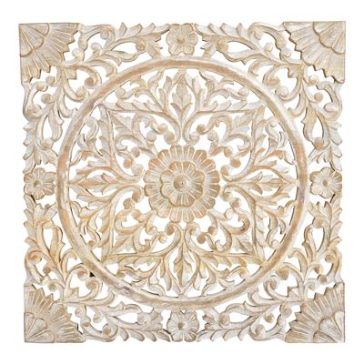 Wanddecoratie 3D-bloemendecor van mangohout, wit (B/H/D) 50x50x2cm