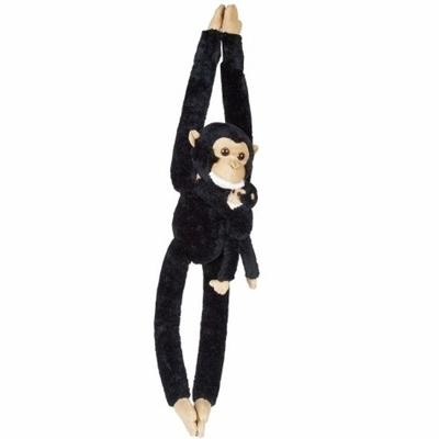 Pluche zwarte chimpansee knuffel - 84 cm - Apen jungle dieren knuffels - Klittenband handjes