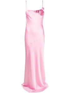 Blumarine robe longue en soie à roses appliquées