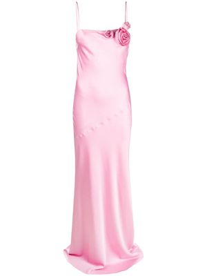 Blumarine robe longue en soie à roses appliquées