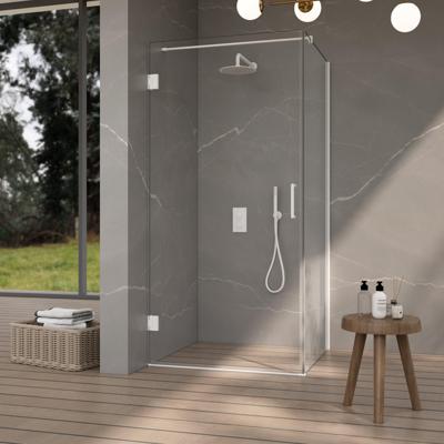 Fortifura Galeria Douchecabine - 90x80x200cm - scharnieren - deurgreep - stabilisatiestang - vlak - helder veiligheidsglas - Mat wit SW1122548/SW1122562/SW797906/SW797914