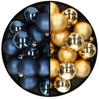 32x stuks kunststof kerstballen mix van donkerblauw en goud 4 cm - Kerstbal - thumbnail