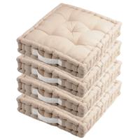 Stof Textile Vloerkussen DUO - 4x - lichtbeige - katoen - 45 x 45 x 10 cm - vierkant - Extra dik