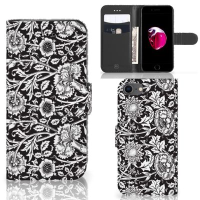 iPhone 7 | 8 | SE (2020) | SE (2022) Hoesje Black Flowers | Portemonnee hoesje iPhone 7 | 8 | SE (2020) | SE (2022) Hoesje Black Flowers | Portemonnee hoesje
