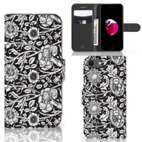 iPhone 7 | 8 | SE (2020) | SE (2022) Hoesje Black Flowers | Portemonnee hoesje