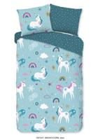 Good Morning Kinderdekbedovertrek "eenhoorns en regenbogen" - Blauw - (140x200/220 cm) - Katoen Flanel