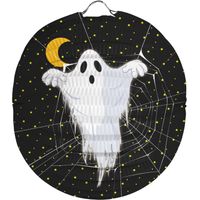 Ronde lampion 22 cm spook zwart - thumbnail