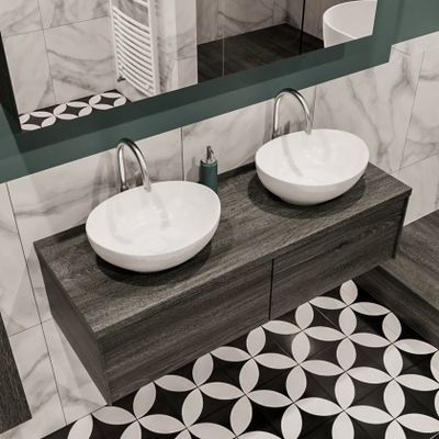 Mondiaz Lush Barco badmeubel eiken Dark brown 120 cm 2 lades mdf 2 waskommen beide zijden 2 kraangaten