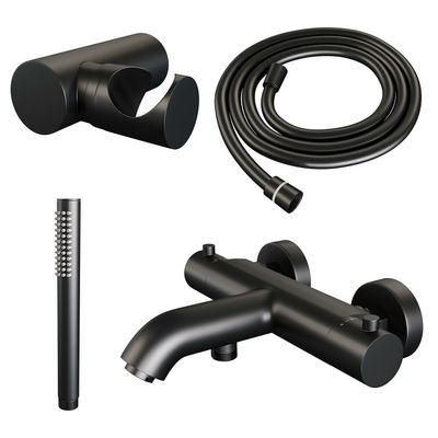Opbouwset Bad- en Douchekraan Brauer Black Edition Thermostatisch Met Wandhouder Geborsteld Mat Zwart Brauer