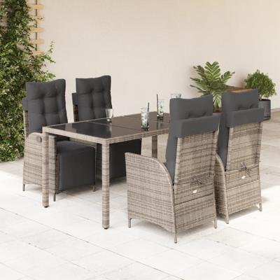 5-delige Tuinset met kussens poly rattan grijs