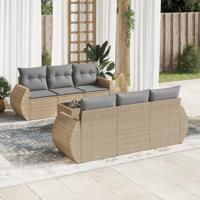 7-delige Loungeset met kussens poly rattan beige