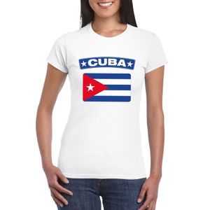 T-shirt met Cubaanse vlag wit dames