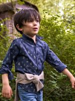 Jongenshemd met motief gipsy donker leisteenblauw bedrukt - thumbnail