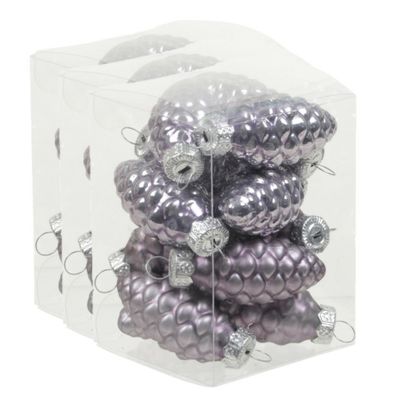 36x stuks glazen dennenappels kersthangers lila paars 6 cm mat/glans