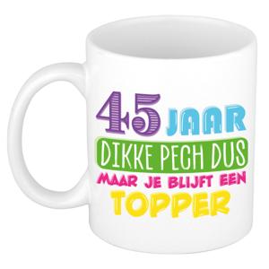 Verjaardag cadeau mok 45 jaar - wit - dikke pech dus - 300 ml - keramiek