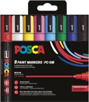 Uni POSCA paintmarker PC-5M, 1,8 - 2,5 mm, etui van 8 stuks in basiskleuren