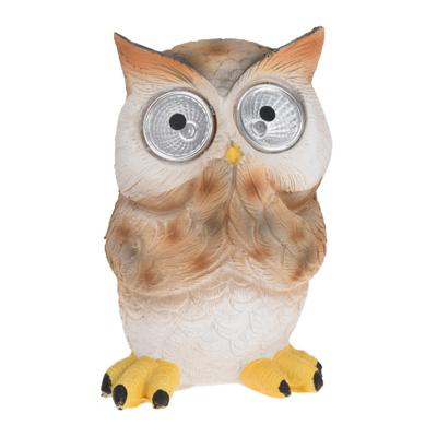 Uil Tuinbeeldje - Wit/Bruin - Solar Verlichting - 12,5 cm