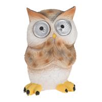 Uil Tuinbeeldje - Wit/Bruin - Solar Verlichting - 12,5 cm