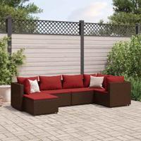 6-delige Loungeset met kussens poly rattan bruin