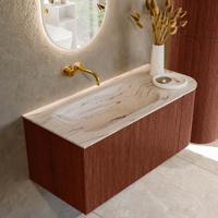Badmeubel Mondiaz Kurve-Dlux | 105 cm | Meubelkleur Ruby | Wastafelkleur Nata | Solid surface | Wasbak linker zijde spoelbak | Zonder kraangat(en) Badmeubel Mondiaz Kurve-Dlux | 105 cm | Meubelkleur Ruby | Wastafelkleur Nata | Solid surface | Wasbak linker zijde spoelbak | Zonder kraangat(en)