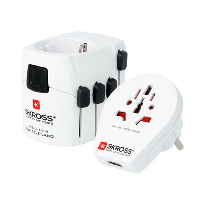Skross 1302539 De Krachtige 3-polige Wereldreisadapter Voor Reizigers Van Over De Hele Wereld Met Usb-poort