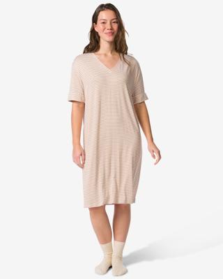 HEMA Damesnachthemd Febe jersey strepen beige (beige)