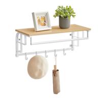 Wandplank met 5 afneembare haken, Gouden Eik + Wolkwit
