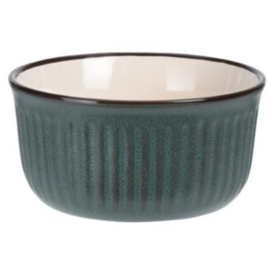 Soepkom Striped - donkergroen - 14 x 7 cm - keramiek - kommetjes - 500 ml