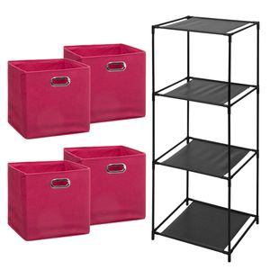 Opbergrek 4-laags Smartrack - 4x mandjes linnen - roze - 34 x 98 cm