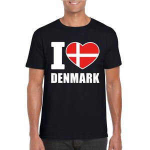 Zwart I love Denemarken fan shirt heren