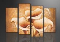 Schilderij - Bloemen, Beige, 130X80cm, 4luik - thumbnail