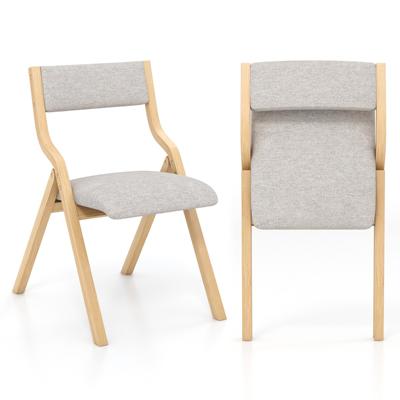 2-delige set Eetkamerstoelen met Beklede Zittingen & Massief Houten Frame Klapstoelen Natuur