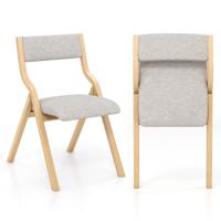 2-delige set Eetkamerstoelen met Beklede Zittingen & Massief Houten Frame Klapstoelen Natuur