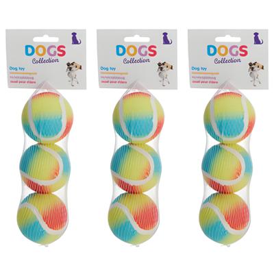 Pets Collection Hondenspeelgoed - 9x - tennisballen - rubber - 6,5 cm - regenboog kleuren