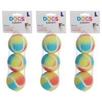 Pets Collection Hondenspeelgoed - 9x - tennisballen - rubber - 6,5 cm - regenboog kleuren