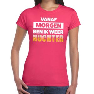 Vanaf morgen ben ik weer nuchter tekst t-shirt roze dames