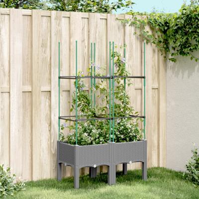 VidaXL Plantenbak met latwerk 80x40x142,5 cm polypropeen lichtgrijs